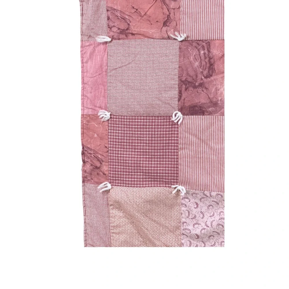 Handmade Pink Patchwork Quilt Throw 40x44 Cottagecore Farmhouse Accent Blanket